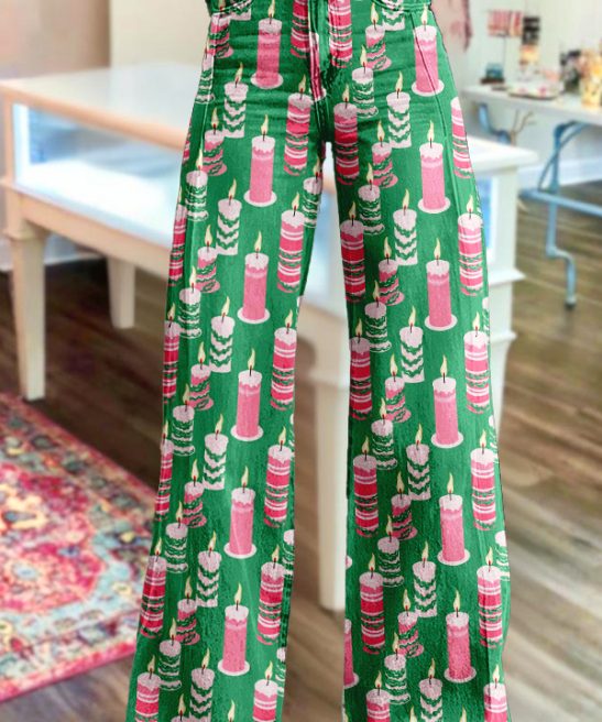 Hanukkah Color-Blocked Candle Wide-Leg Pants