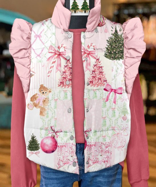 Sweet Christmas Print Flutter Sleeve Vest