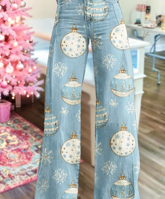 Fresh Christmas Decorations Wide-Leg Pants