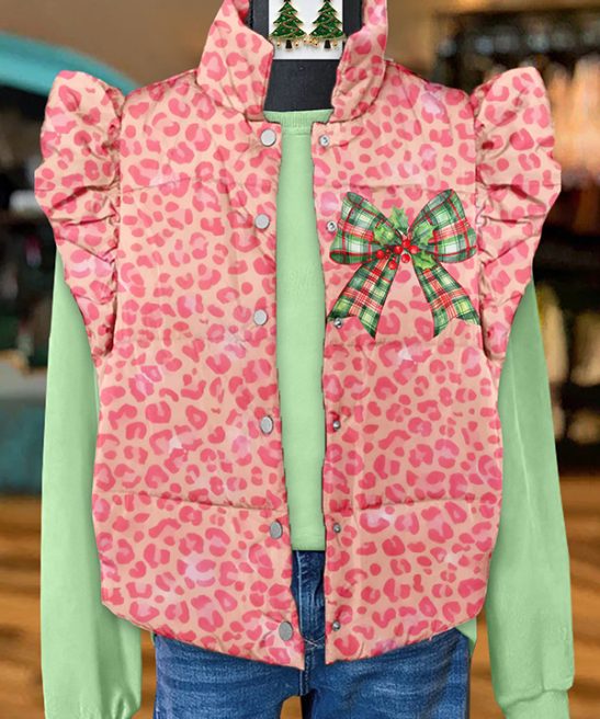 Sweet Christmas Leopard Print Fly Sleeve Vest