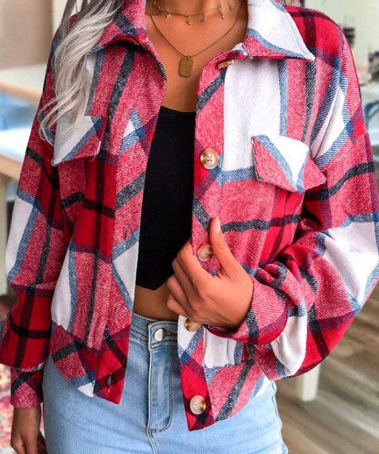 Classic Christmas Plaid Faux Wool Jacket