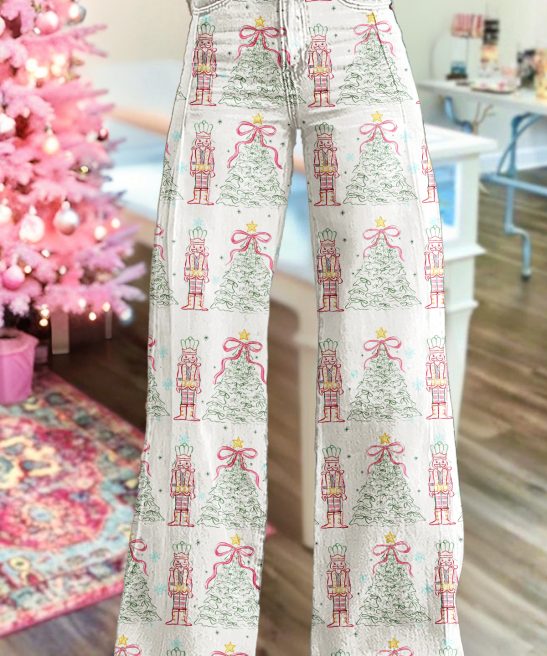 Christmas Tree Nutcracker Wide-Leg Pants