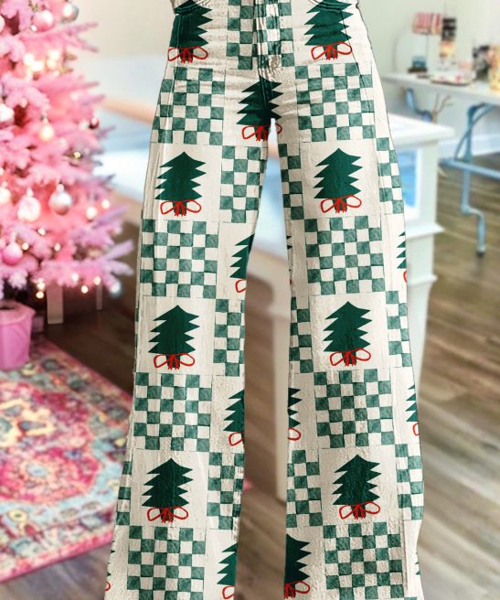 Christmas Tree Checkered Wide-Leg Pants