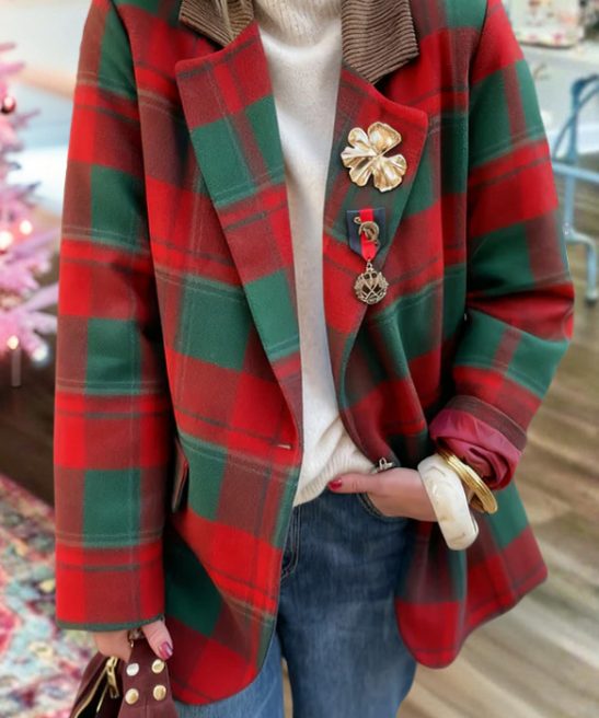 Classic Christmas Plaid Print Blazer
