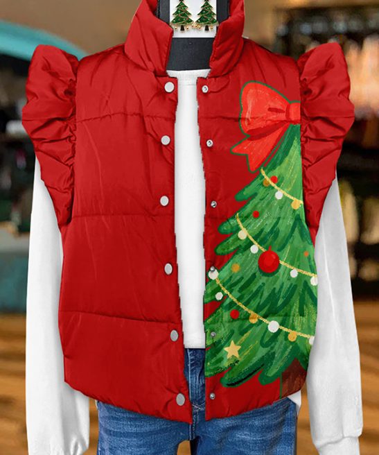 Classic Christmas Bow-Sleeve Vest Print Fly Sleeve Vest