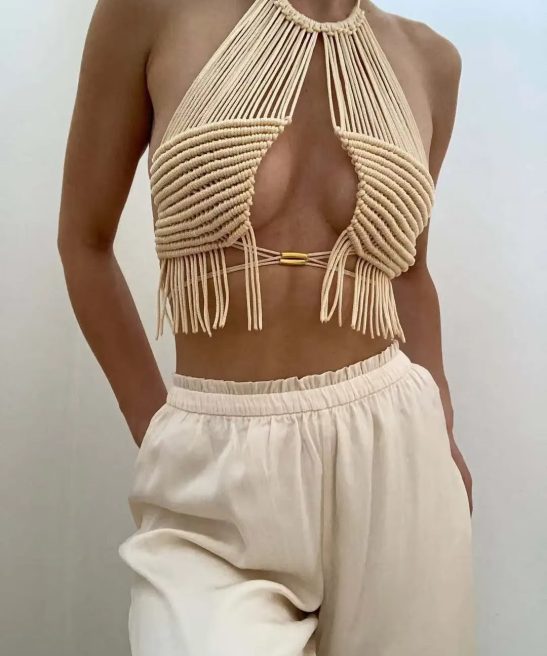 Bohemian style crochet tassel women's beach vest cover-up
